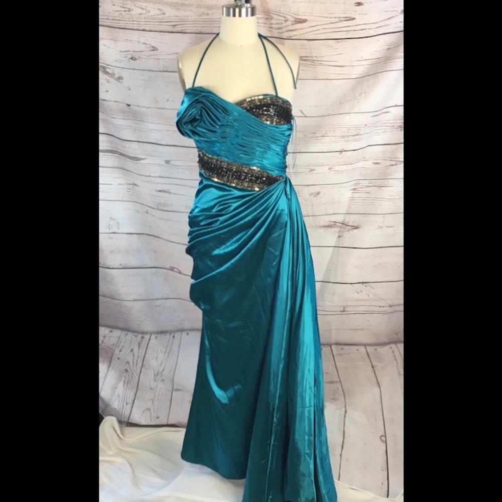 Connie Fox NWT Mermaid FIT FLARE MAXI SATIN TYPE GOWN Dress